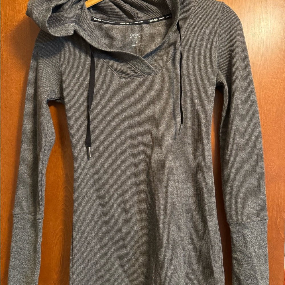 Calvin Klein Gray Hooded Long Sleeve Top